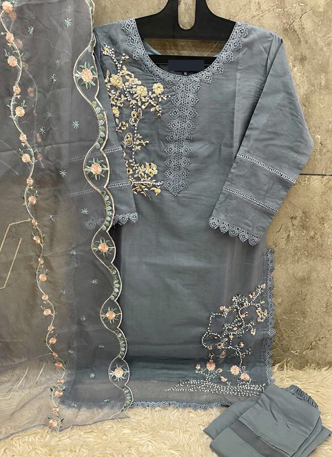 Organza Sky Blue Traditional Wear Embroidery Work Readymade Pakistani Suit